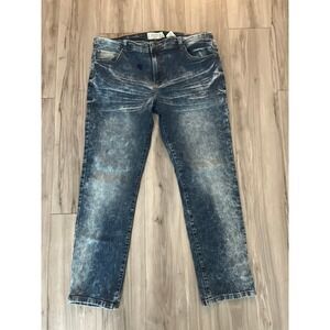 Akademiks Jeanius Men Blue Acid Wash Straight Leg‎ Denim Jeans Size 38x29